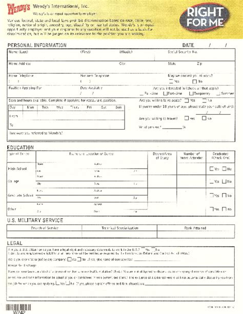 Wendy's Printable Job Application - Printable Application