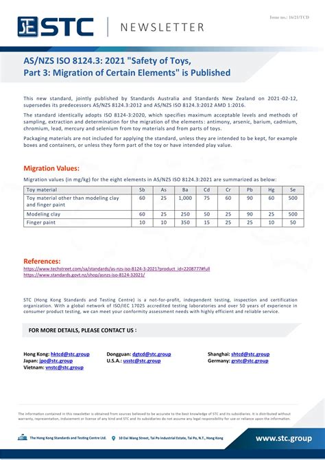 Stc Asnzs Iso 81243 2021 Safety Of Toys Part 3 Migration Of