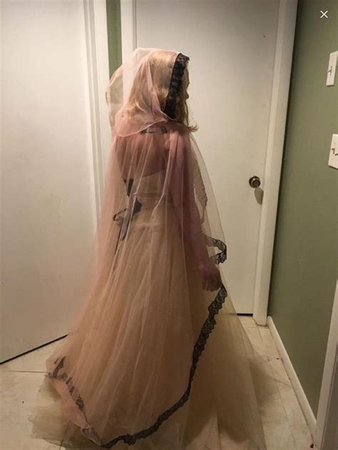 Dark Nude Tulle Hooded Cape Cathedral Cape Rose Edged Lace Scalloping Ceremony Cape Lace