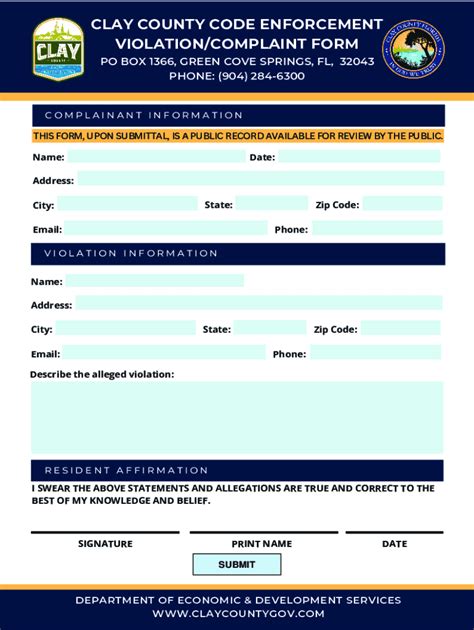 Fillable Online Clay County Code Enforcement Complaint Form Pdf Fax