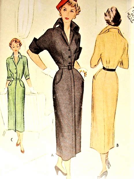 1940s DRAMATIC Wing Collar Slim Dress Pattern McCALL 7860 Daytime Or