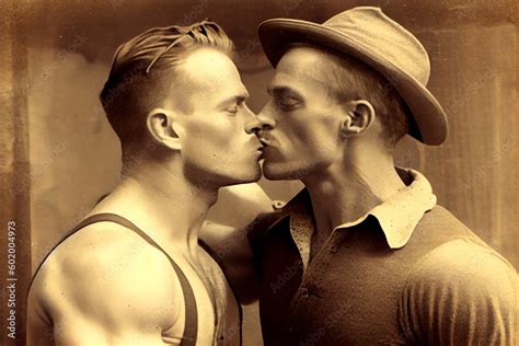 A Passionate Portrait Of Two Gay Men About To Kiss In Vintage Style