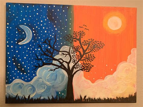 Day And Night Canvas Painting Etsy