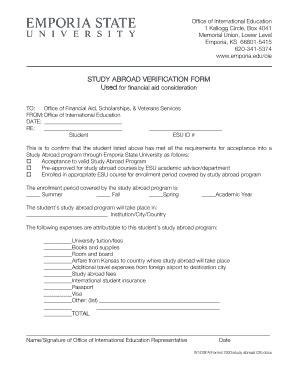 Fillable Online Study Abroad Verification Form Used Fax Email Print