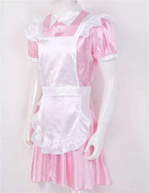 Men S Satin French Maid Uniform Crossdressing Sissy Lingerie Fancy Dress Skirts EBay