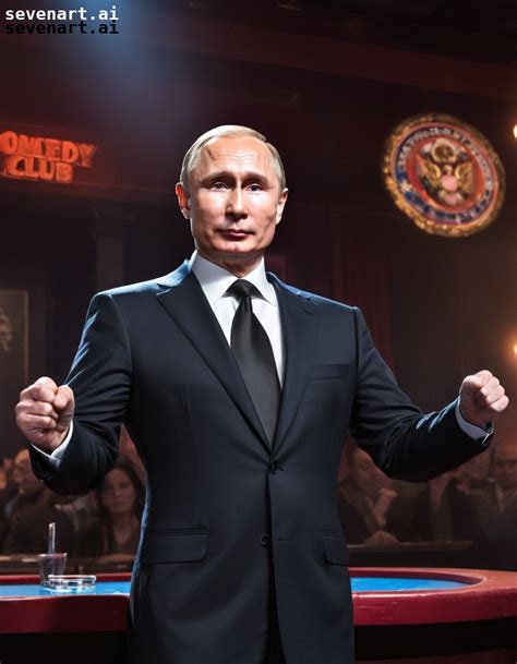 Create A Satirical Image Of Vladimir Putin As A Stand Up Comedian