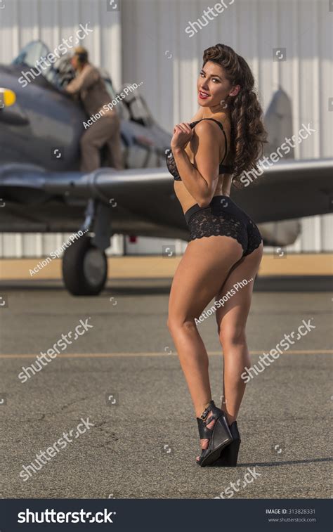 Brunette Model Lingerie Pilot Ww Ii Stock Photo 313828331 Shutterstock
