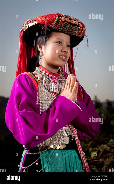 Lisu Hill Tribes Woman Wearing Traditional Cloth At They Are Village