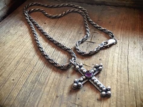 Vintage Mexican Silver Cross Pendant Or Thick Silver Rope Chain Gothic