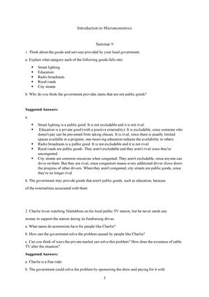 Seminar 1 Answers Introduction To Microeconomics Seminar 1 Which Of