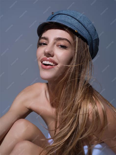 Premium Photo Beautiful Sensual Young Woman In Fashion Cap Hat Close