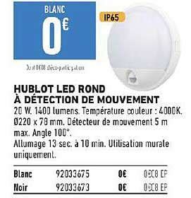 Promo Hublot Led Rond à Détection De Mouvement chez Brico Cash