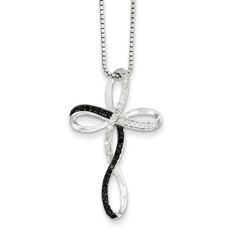 Black And White Diamond Infinity Cross Necklace In Sterling Silver Infinity Cross Necklaces