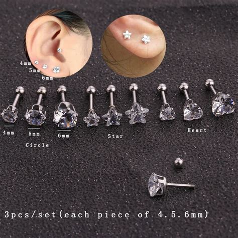 Sellsets 456mm Crystal Zircon Stud Earrings Tragus Ear Cartilage