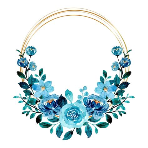 Premium Vector Blue Green Floral Wreath Watercolor With Golden Frame