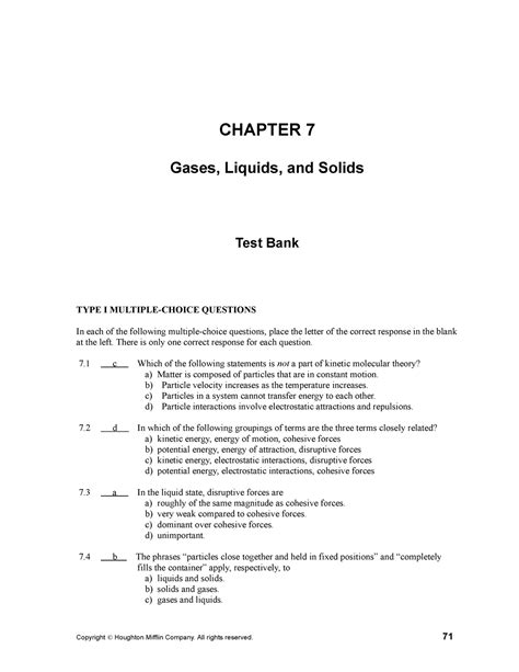 Tb Ch07 None CHAPTER 7 Gases Liquids And Solids Test Bank TYPE I