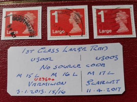 Gb Stamps Security Machin 1st Large Red U3002 U3003 No Source Code M15L