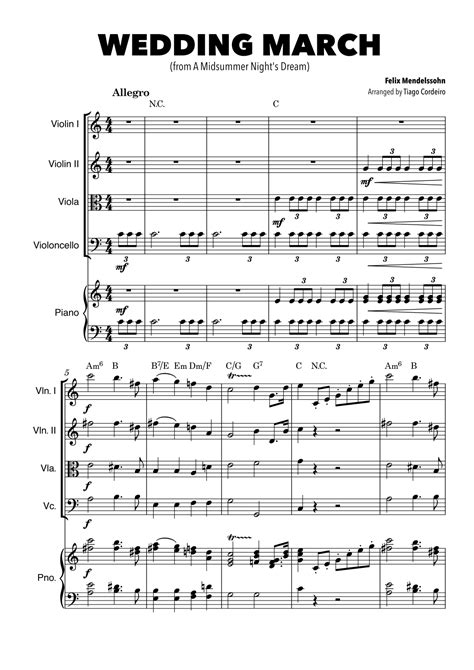 Wedding March Sheet Music Felix Mendelssohn String Quartet