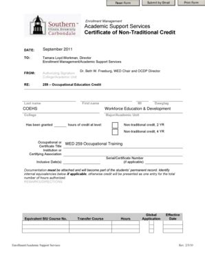 Fillable Online Wed Siu Certificate Of Non Traditional Credit