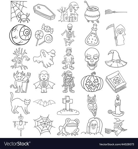 Halloween hand drawn doodle line art outline set Vector Image