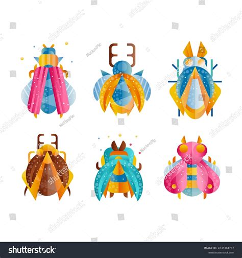 Bugs Beetles Colorful Insect Wings Symmetrical Stock Vector (Royalty