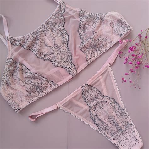 Pink Mesh Lingerie Set With Lace Comfortable Lingerie Set Etsy