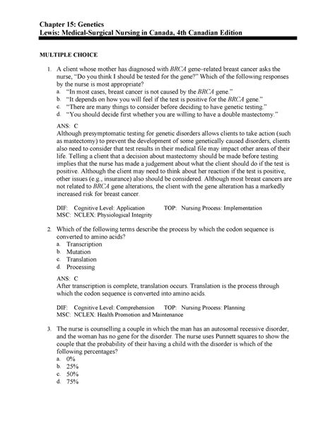 Medsurg Chapter 15 Chapter 15 Genetics Lewis Medical Surgical