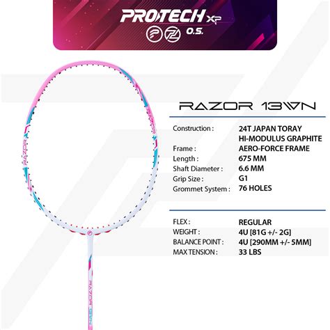 Protech Badminton Racket Razor Wn Ug Max Lbs Free String