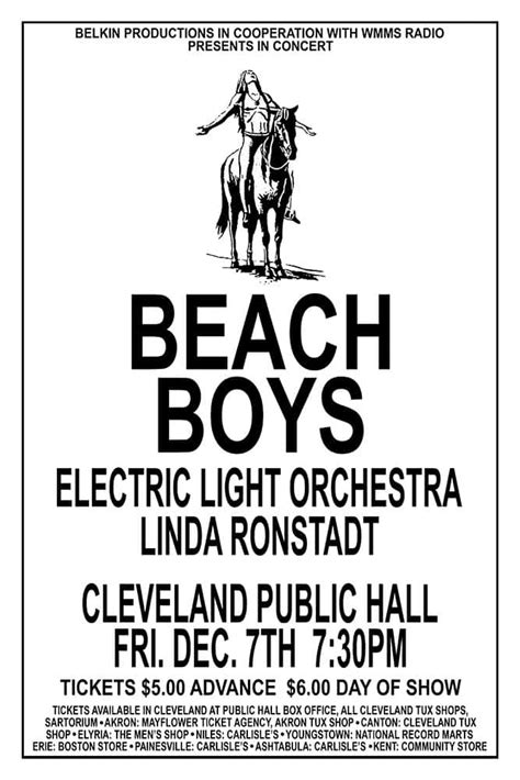 Beach Boys / ELO / Linda Ronstadt 1973 Cleveland Concert Poster - Raw ...