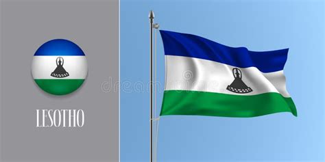 Bandera Que Agita De Lesotho En El Ejemplo Del Vector De La Asta De