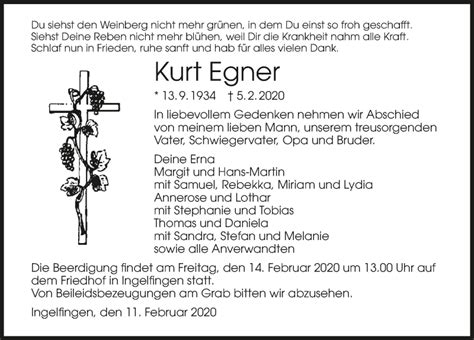 Traueranzeigen Von Kurt Egner Trauerundgedenken De