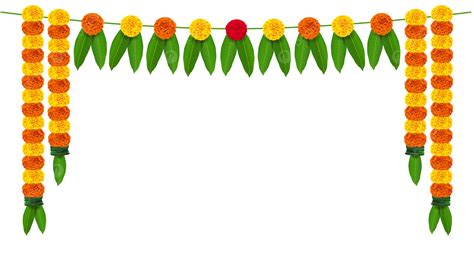 Indian Marigold Flower Garland Decoration Vector Fluffy Flowers Garland Zendu Flower Toran For