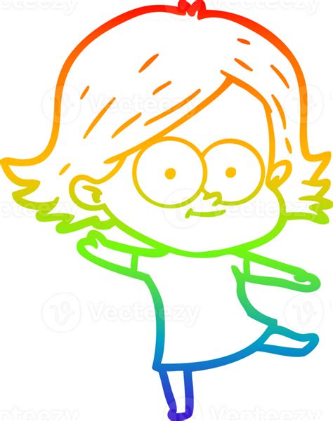 Rainbow Gradient Line Drawing Happy Cartoon Girl 45276352 Png