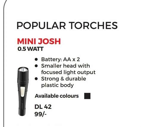 Aa W Eveready Mini Josh Dl Torch Plastic Non Rechargeable At Rs