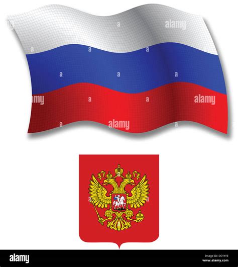 Rusia Sombra Textura Ondulada Bandera Y Escudo Contra Fondo Blanco