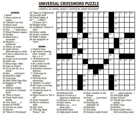 Universal Crossword Globe And Mail - Daily Printable Crosswords