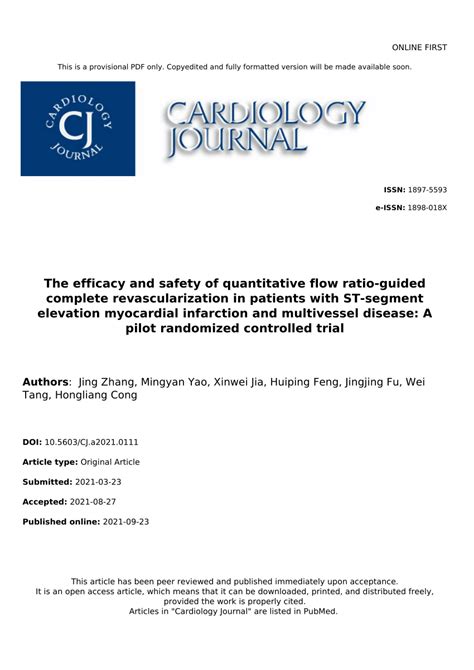 Pdf The Efficacy And Safety Of Quantitative Flow Ratio Guided