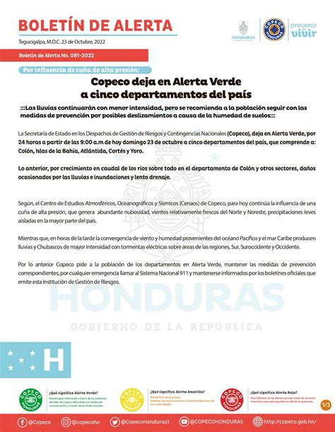 Copeco Honduras on Twitter Boletín de Alerta No 081 2022 Copeco