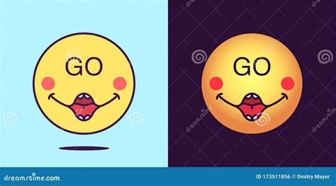 Icona Faccia Emoji Con Frase Go Emoticon Con Testo Go Set Di Fumetti