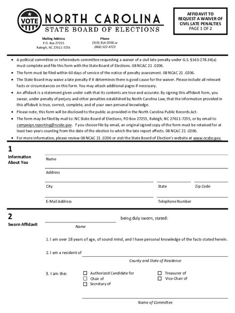 Fillable Online Affidavit To Request A Waiver Of Civil Late Penalties