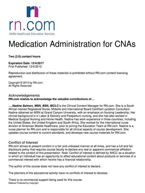 Fillable Online Medication Administration For Cnas Fax Email Print Pdffiller