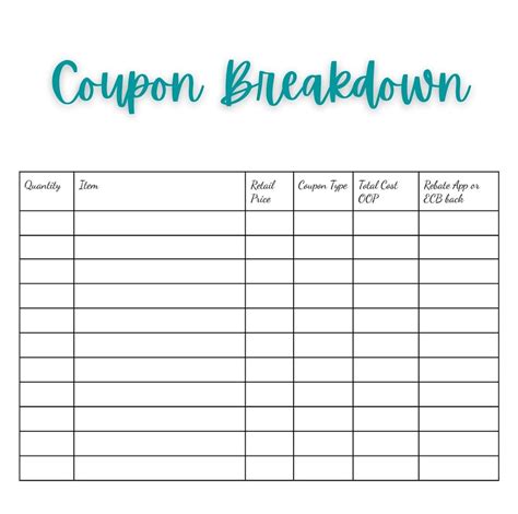 Printable Coupon Breakdown Sheet Tunersread