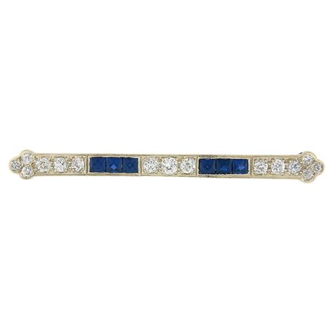 Antique Art Nouveau 14k Gold Gia No Heat Montana Sapphire Pearl Bar Pin