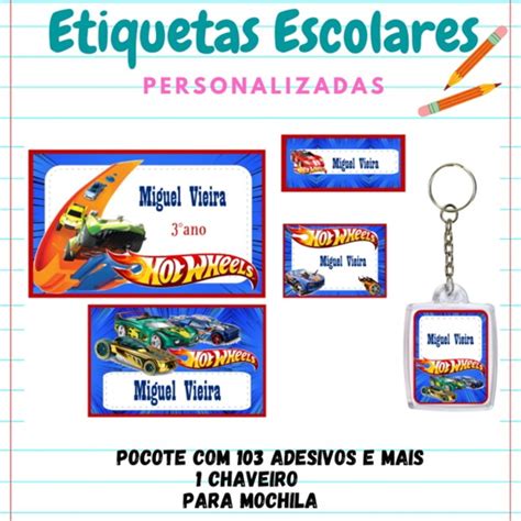 Etiquetas Escolares Kit 103 Unidades Hot Wheels Elo7