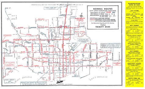 Large Detailed Old Transit System Map Of Toronto 1952