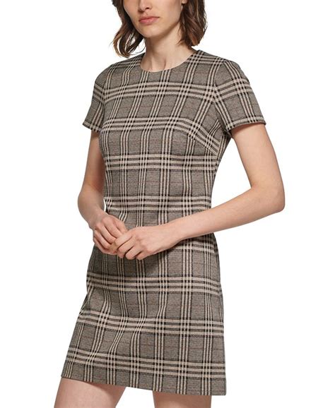 Calvin Klein Petite Plaid Short Sleeve Sheath Dress Macys