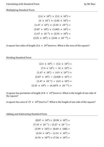 Standard Form Worksheet Tes