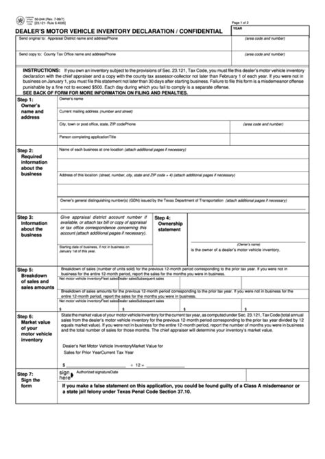 Dealers Motor Vehicle Inventory Tax Statement Form 50 246 Infoupdate Org