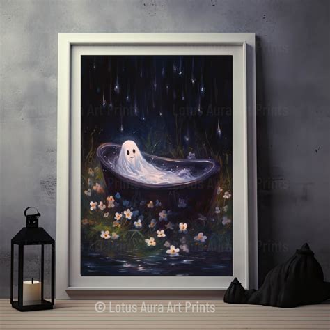 Ghost In The Bathtub Halloween Decor Ghost Bathroom Print Etsy