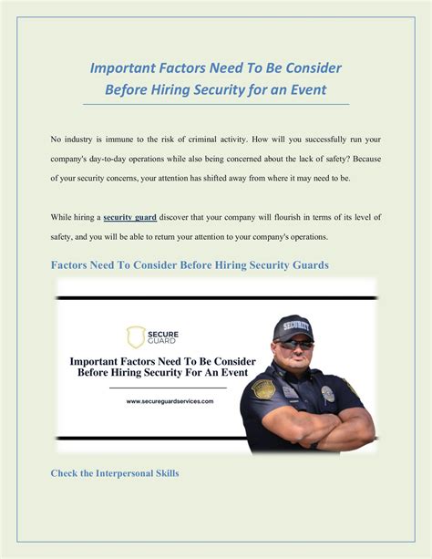 Important Factors Need To Be Consider Before Hiring Security For An